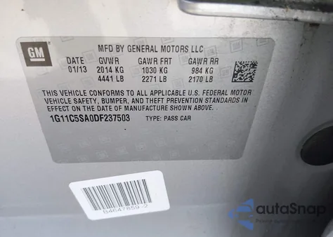 2013 Chevrolet Malibu 1Lt z USA, uszkodzony, nr VIN 1G11C5SA0DF237503